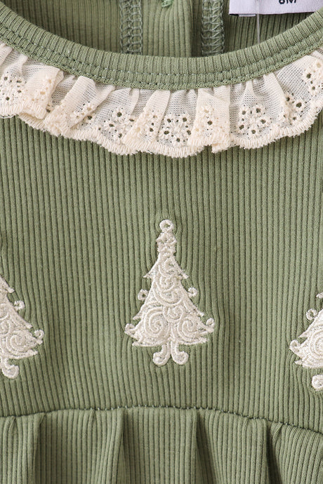 Green christmas tree embroidery ribbon ruffle bubble