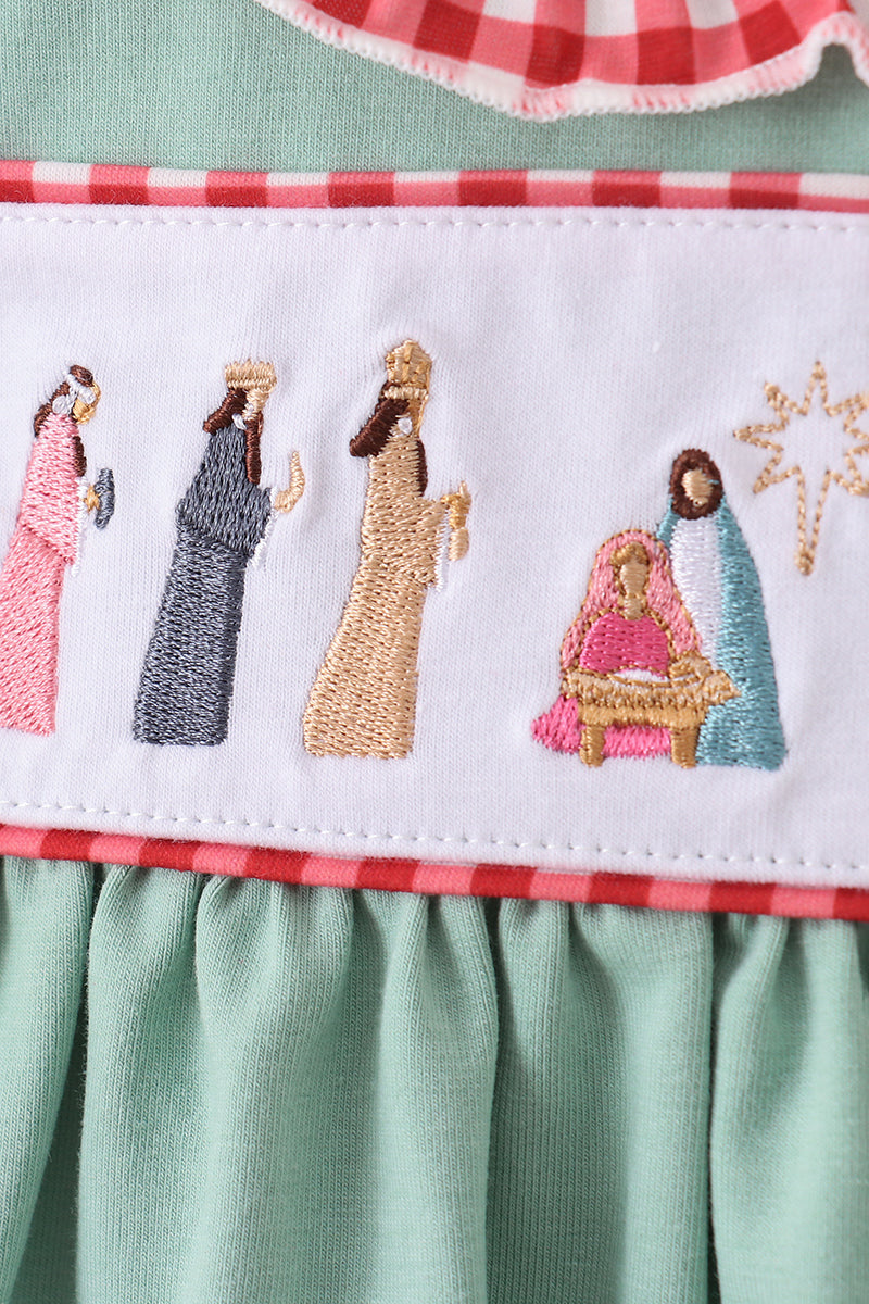 Green nativity embroidery bloomer set