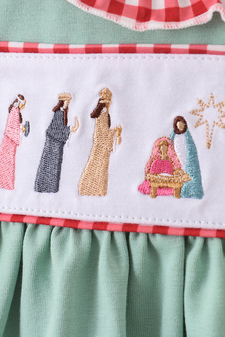 Green nativity embroidery bloomer set