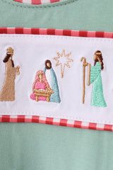 Green nativity embroidery romper