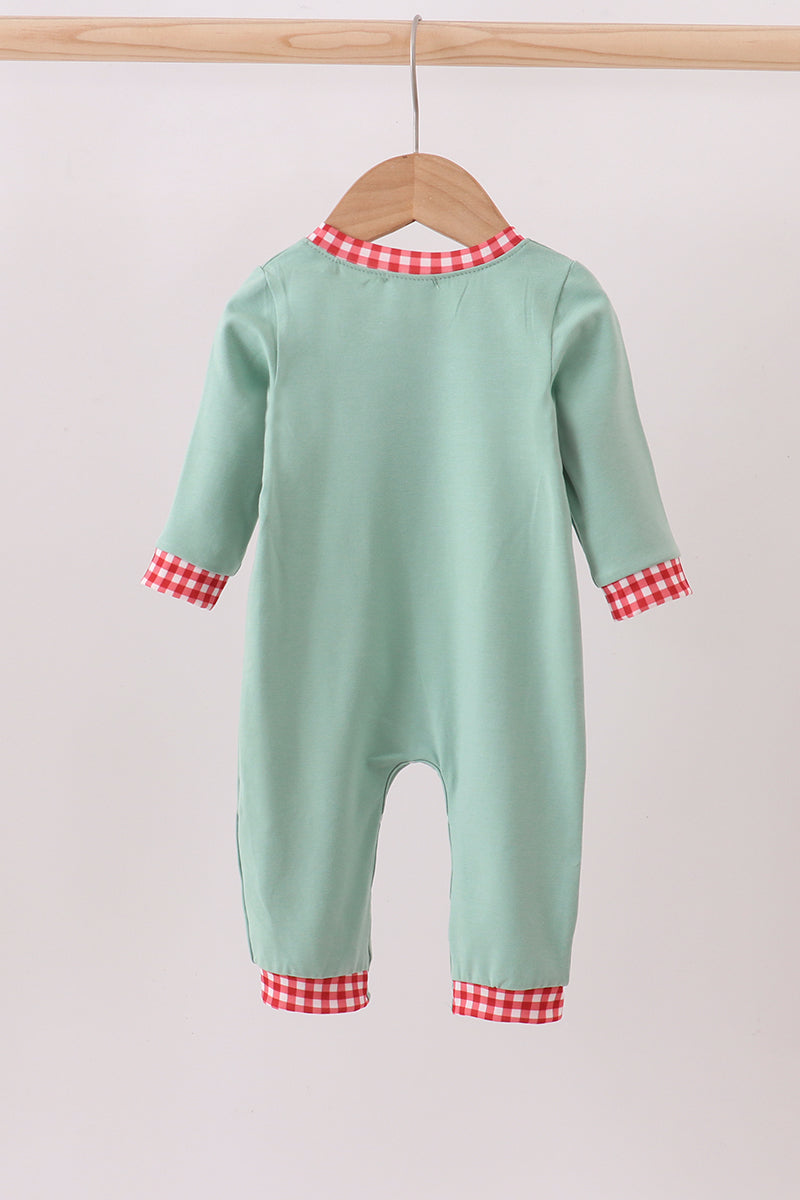 Green nativity embroidery romper