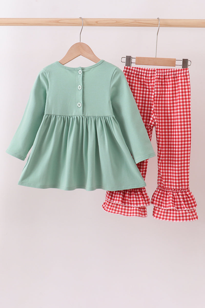 Green nativity embroidery ruffle pants set