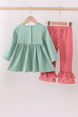 Green nativity embroidery ruffle pants set