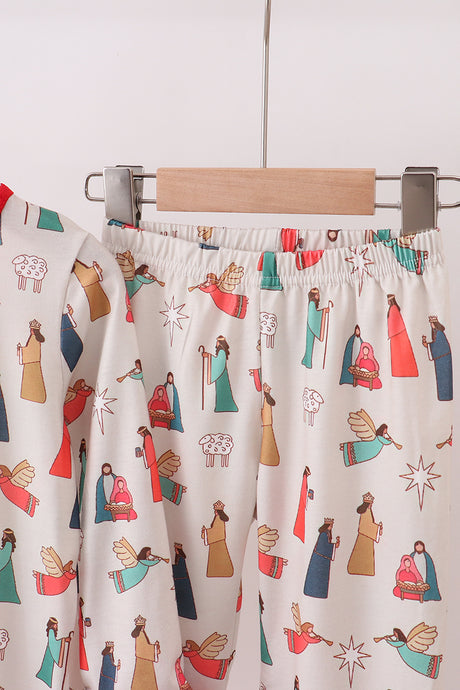 Nativity print ruffle pajamas set