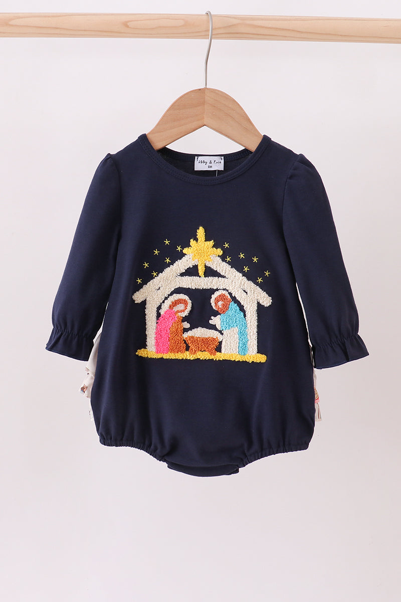 Navy nativity french knot ruffle bubble