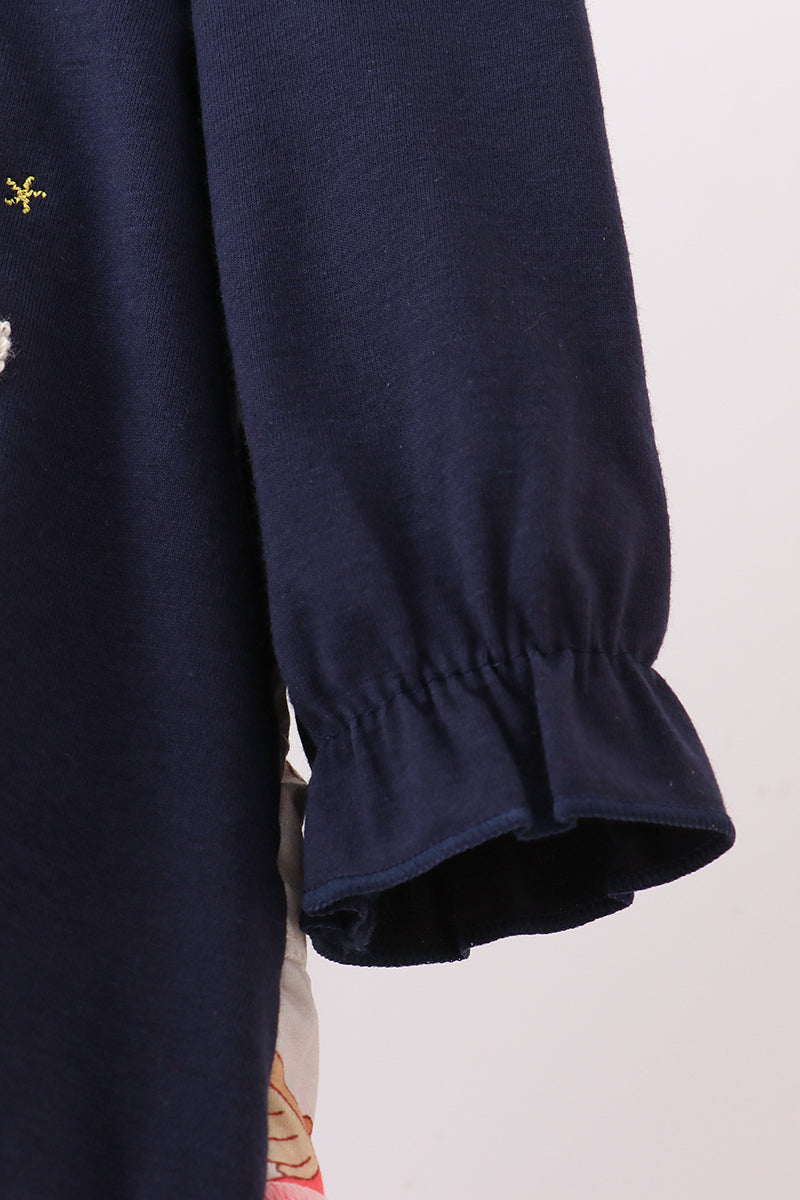 Navy nativity french knot ruffle bubble