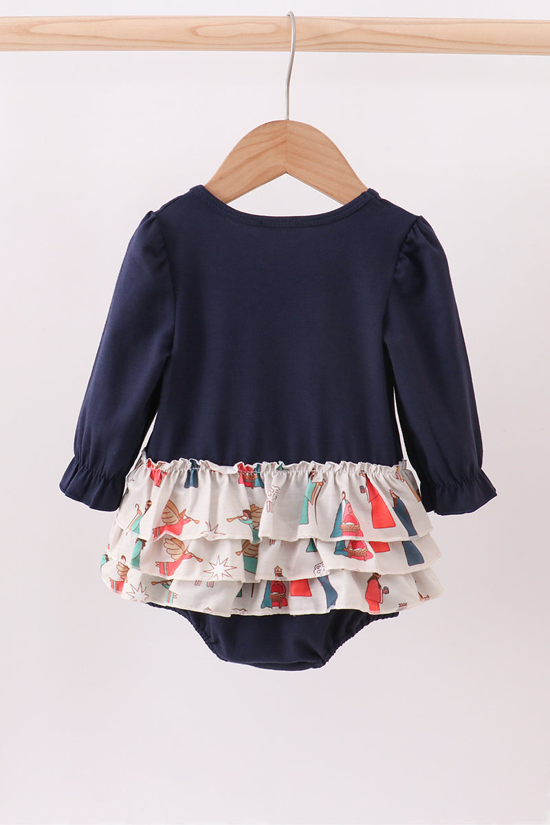 Navy nativity french knot ruffle bubble