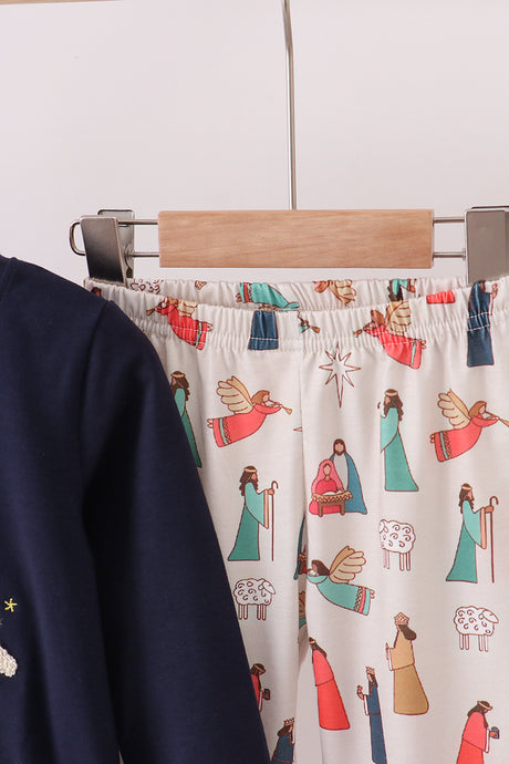 Navy nativity french knot pants set