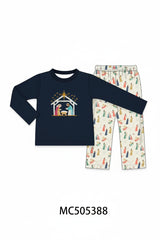 Navy nativity french knot pants set