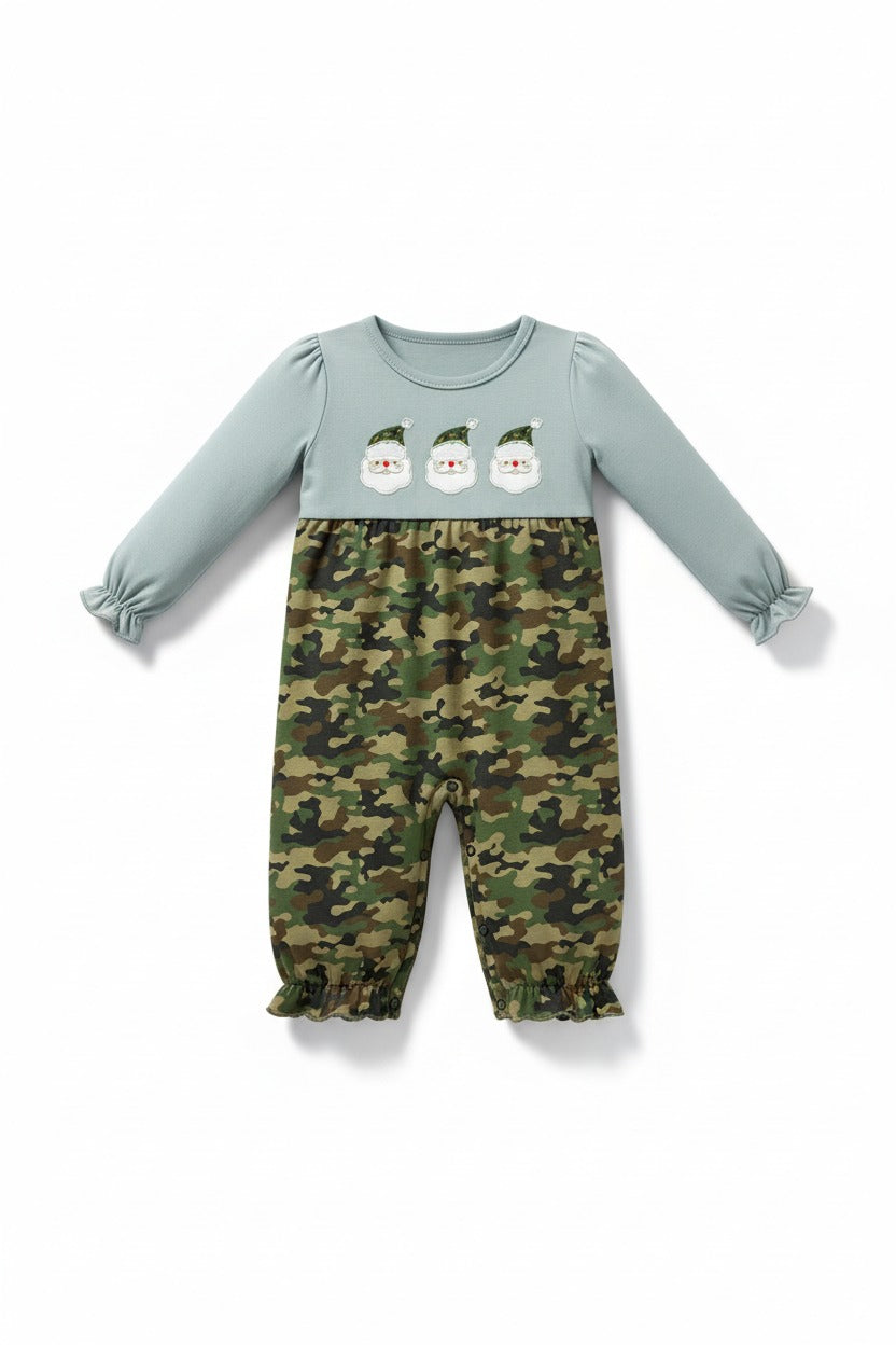 Camouflage santa claus applique ruffle romper
