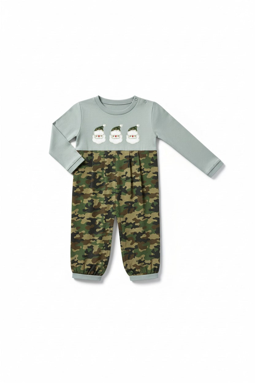 Camouflage santa claus applique romper