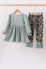 Camouflage santa claus applique ruffle pants set