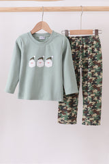 Camouflage santa claus applique pants set