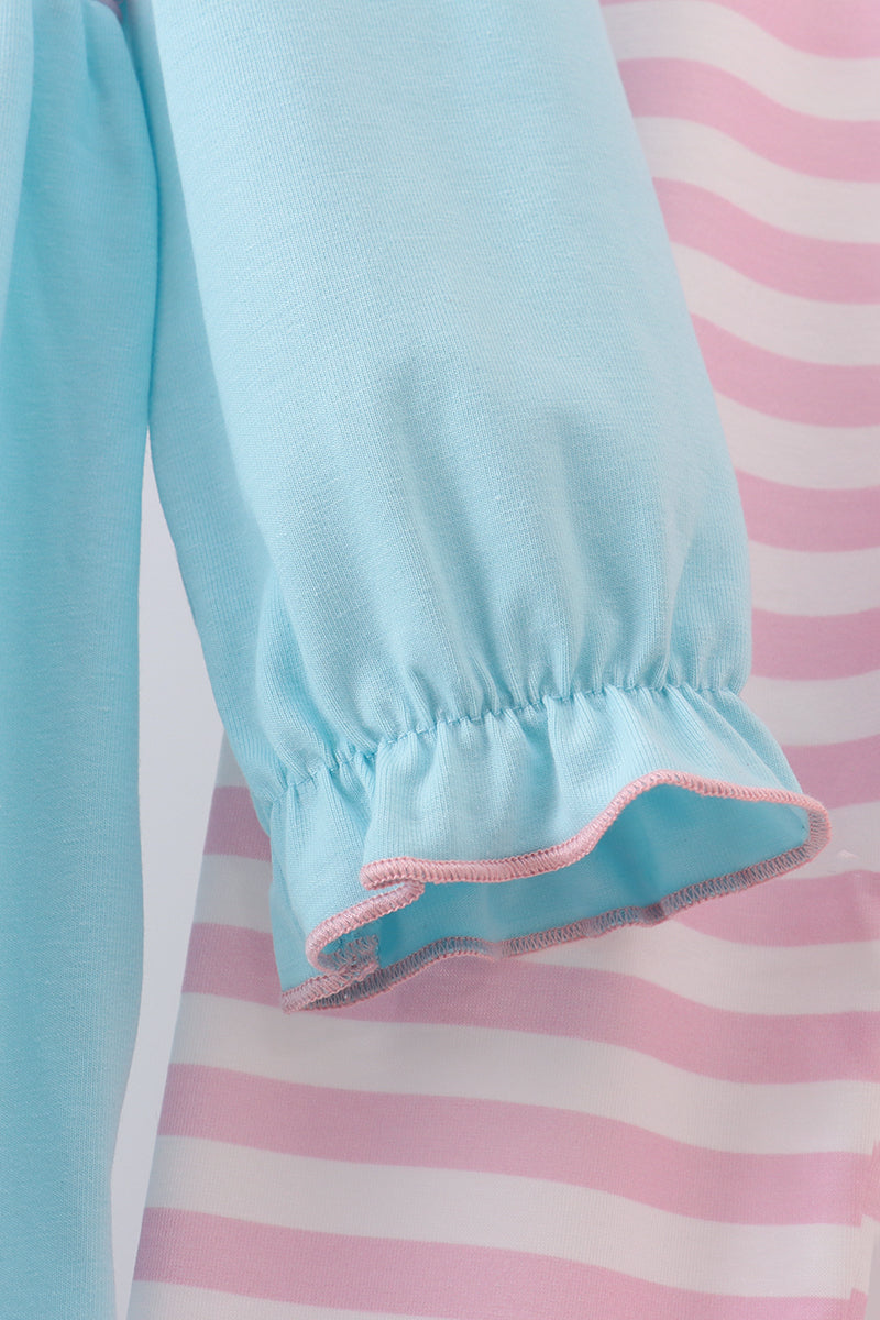 Blue christmas tree smocked stripe pants set