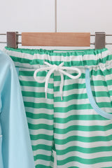 Blue christmas tree smocked stripe pants set