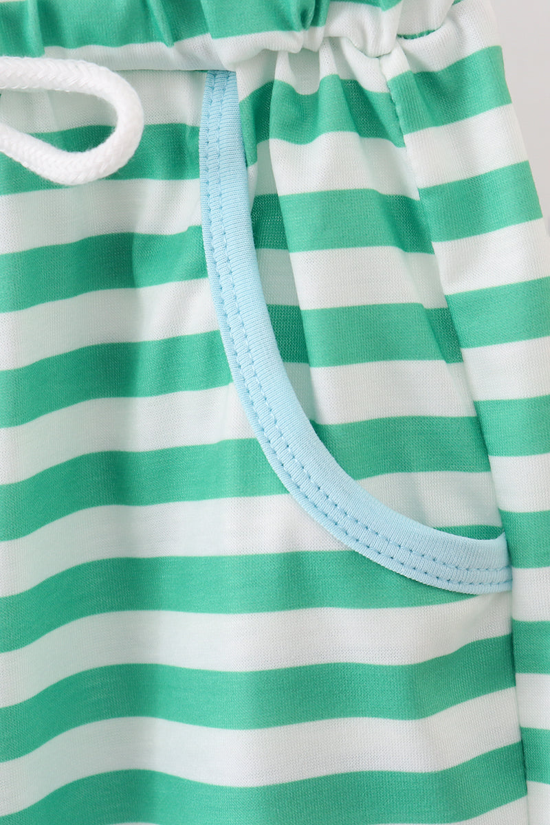 Blue christmas tree smocked stripe pants set