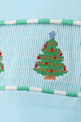 Blue christmas tree smocked stripe pants set