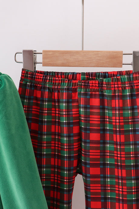 Green christmas tree applique velvet pants set