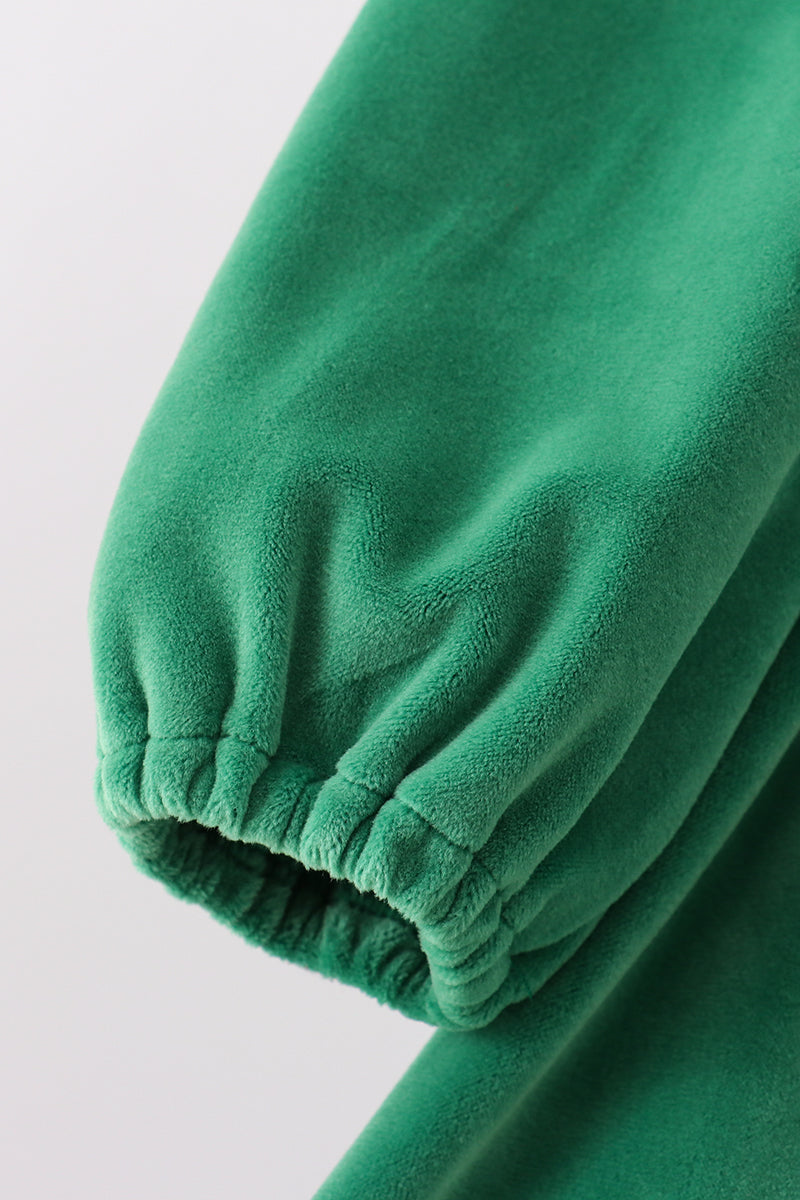 Green christmas tree applique velvet pants set