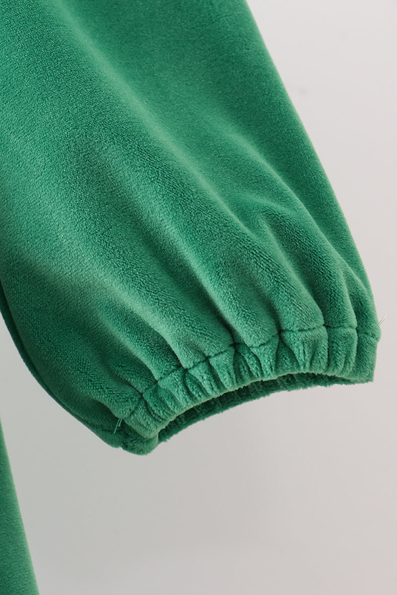 Green christmas tree applique velvet dress