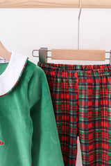 Green christmas tree applique pants set