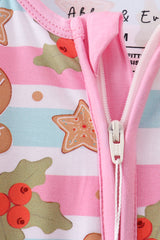 Pink christmas gingerbread bamboo pajamas zipper romper