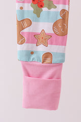 Pink christmas gingerbread bamboo pajamas zipper romper