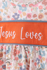 Jesus loves me embroidery floral print girl bloomers set