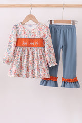 Jesus loves me embroidery floral print girl set