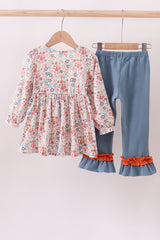 Jesus loves me embroidery floral print girl set