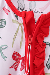 Red bow bamboo pajamas zipper romper