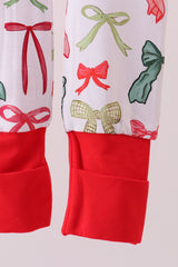 Red bow bamboo pajamas zipper romper