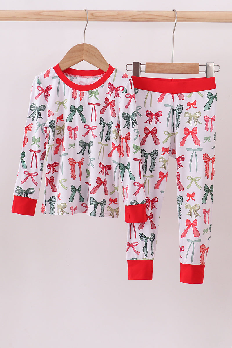 Red bow bamboo pajamas pants set