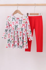 Red bow bamboo pajamas dress set