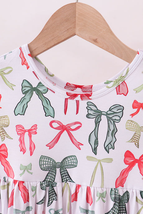 Red bow bamboo pajamas dress set