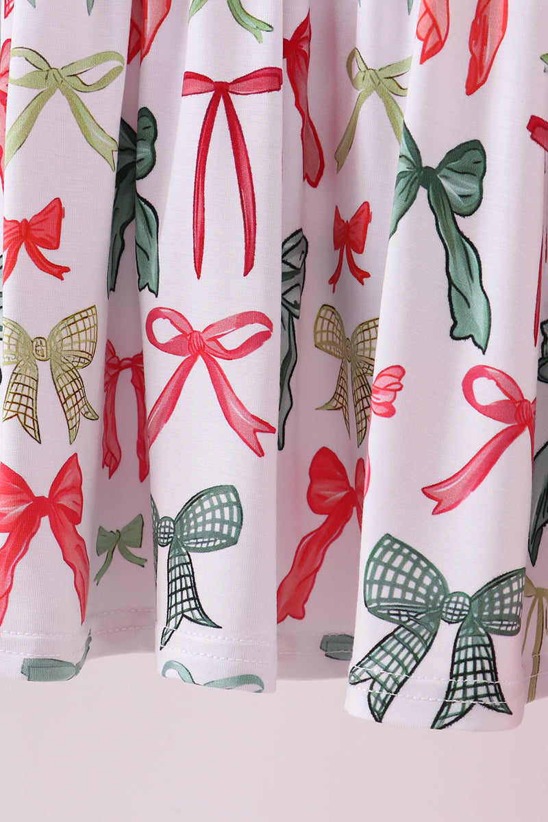 Red bow bamboo pajamas dress set