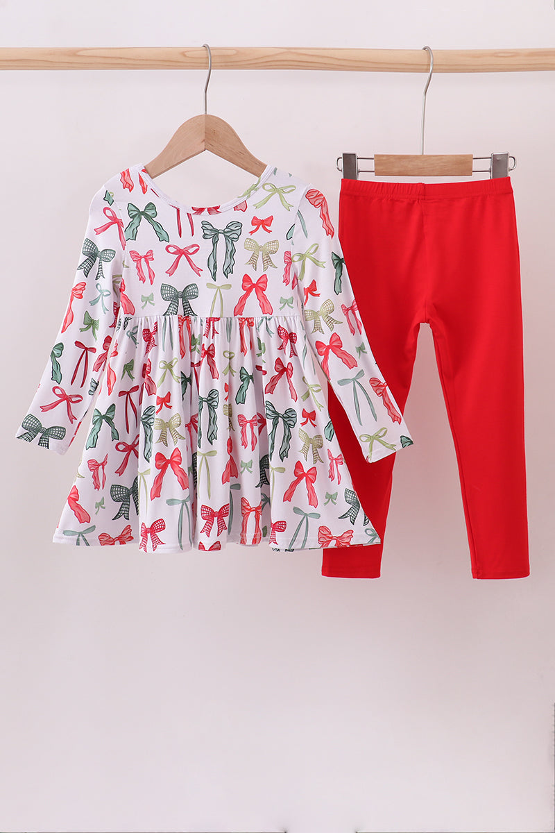Red bow bamboo pajamas dress set