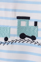 Green three trains embroidery stripe boy pants set