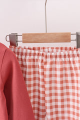 Gingham corduroy pants set