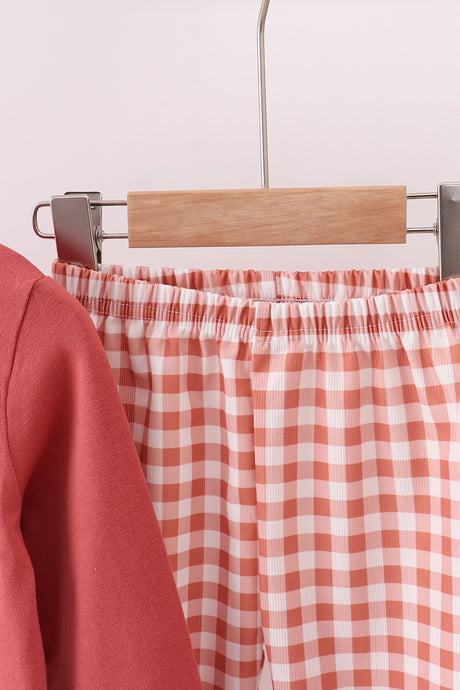 Gingham corduroy pants set