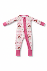 Pink santa claus bamboo pajamas zipper romper