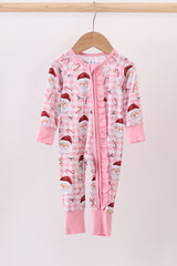 Pink santa claus bamboo pajamas zipper romper