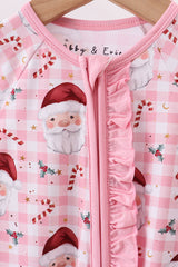 Pink santa claus bamboo pajamas zipper romper