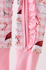 Pink santa claus bamboo pajamas zipper romper