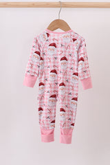 Pink santa claus bamboo pajamas zipper romper