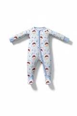 Blue santa claus bamboo pajamas zipper romper
