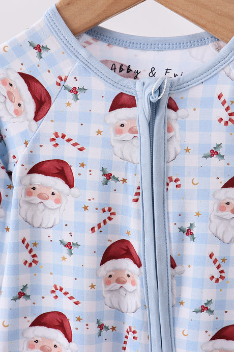 Blue santa claus bamboo pajamas zipper romper