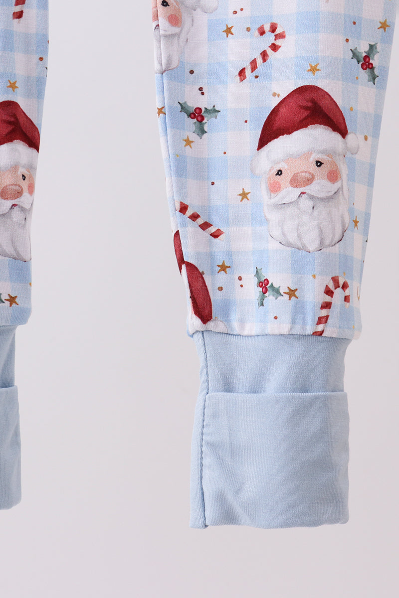 Blue santa claus bamboo pajamas zipper romper