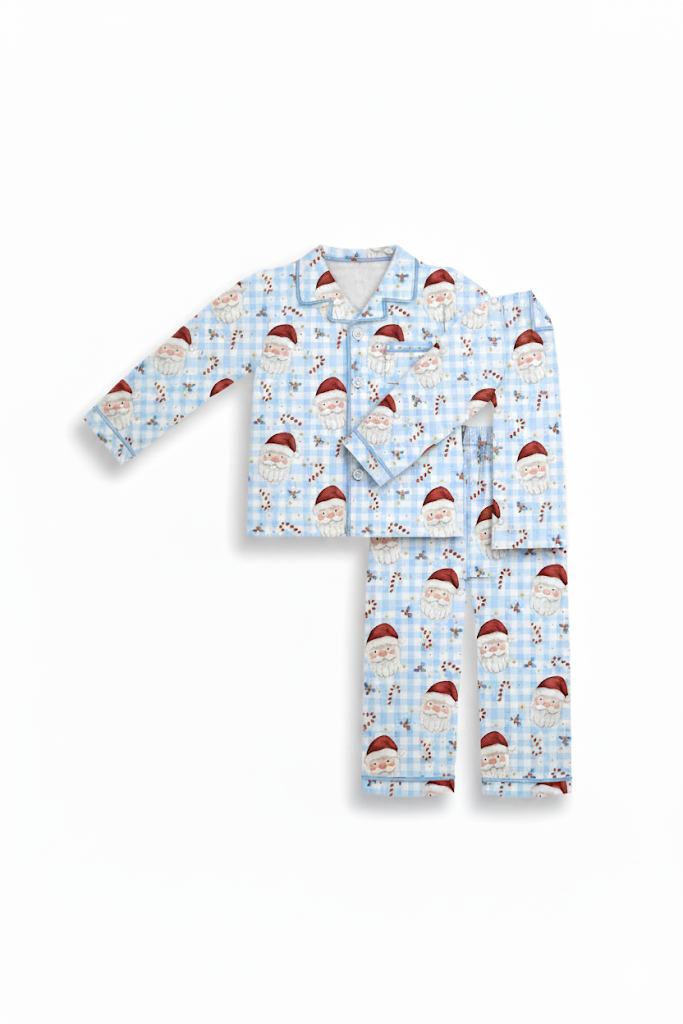 Blue santa claus bamboo dad pajamas set