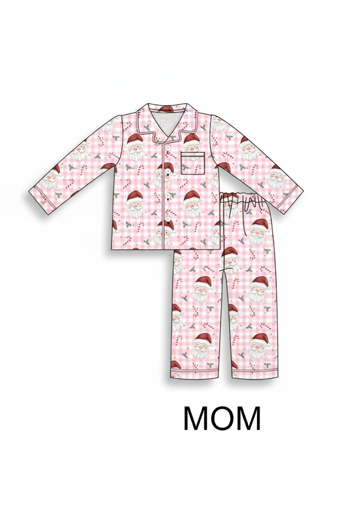 Pink santa claus bamboo mom pajamas set
